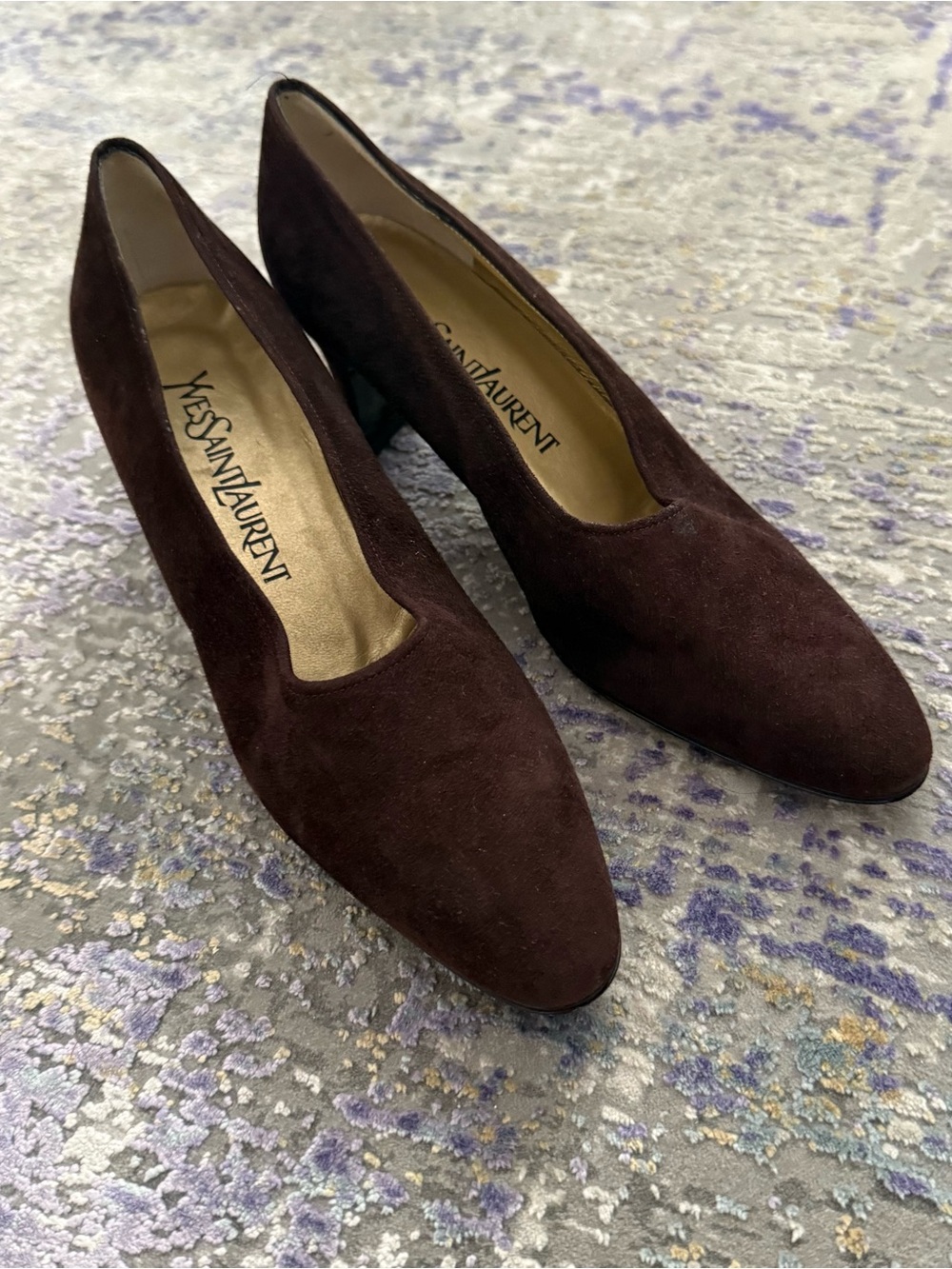 Vintage Yves Saint Laurent Suede Shoes Brown Heels Italy Luigi XV Almond toe